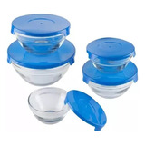 Pack 5 Piezas Bowl Pocillos Set  Con Tapa Azul Contenedor