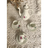 Cafetera Y Con 3 Tazas De Cafe Porcelanas Magdalena Antigua