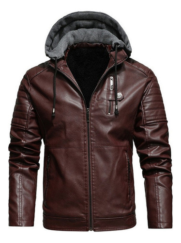 Chaqueta Polar De Piel Con Capucha Para Hombre