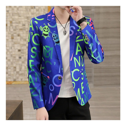 Blazer Disfraces Chaqueta Hombre Moda Slim Fit Con Estampado