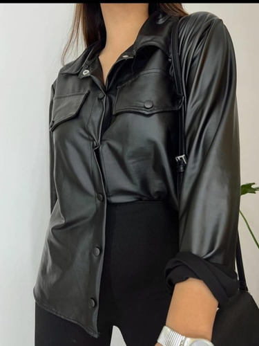 Camisaco Engomado Mujer Ecocuero Chaqueta Largo