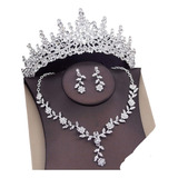 Set De Corona Tiara Gargantilla Aretes Boda Xv Años Reina