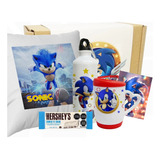 Caja  De Regalo Sonic Artesanal/mug/cojín/ Botella/niños