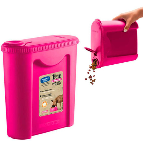 Porta Ração Dispenser Pote Com Tampa Pet Gato Cachorro Cor Rosa Rosa