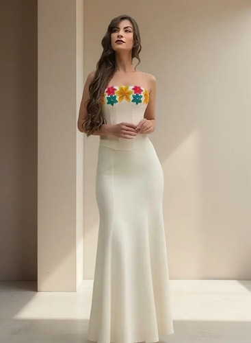 Conjunto Corset Y Falda Lino Artesanal Mexicano / Mod. Vida