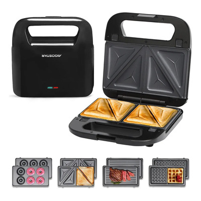 Sandwichera Eléctrica 4 en 1, 750W, cocción rápida por ambas caras, placas antiadherentes extraíbles, fácil limpieza, apta para sándwiches, waffles, parrilla y donuts - Aigostar | Meses sin interés