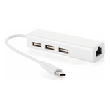 Usb 2.0 Tipo-c 3 Puertos Hub Fast Ethernet Adaptador Rj45 10