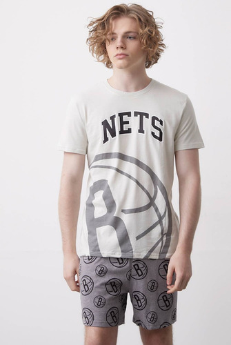 Pijamas Nba Brooklyn Nets Color Blanco / Gris // Algodón