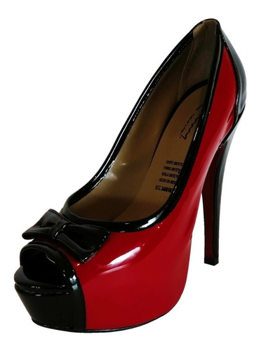 Zapatillas Rivera Peep Toe Rojo & Negro Tacón Y Plataforma