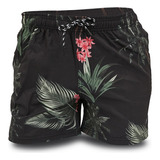 Short De Baño Hombre Malla Negro Estampado Playa Briganti