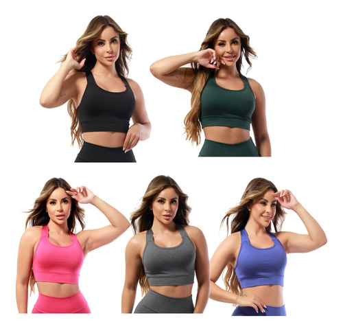 Kit 5 Top Cropped Fitness Roupas Femininas Para Academia B13