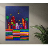 Cuadro Decorativo Casita Naif   Luna Y Estrellas  80x54