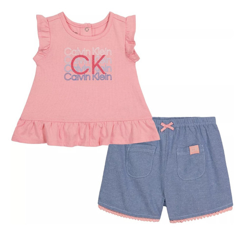 Conjunto Calvin Klein Rosa/azul Para Niña   