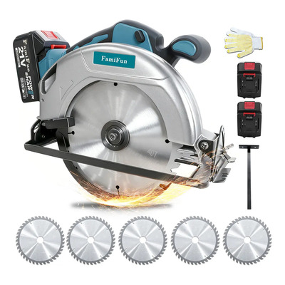 Famifun J2 Sierra Circular Electrica Inalámbricaa Kit Cortadora De Disco 2 En 1 4600rpm 2 Baterías De Litio Sin Escobillas 7 Pulgadas 5 Hojas De Sierra Para Madera Pvc Metal Placa De Yeso Azulejo | Envío gratis
