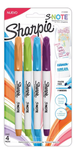 Marcadores Sharpie S-note Resaltador Pastel Caja X 4