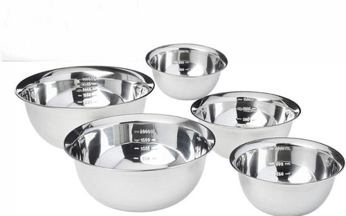  Conjunto Jogo Saladeira Bacia Tigela Bowl Aço Inox 5 Peças