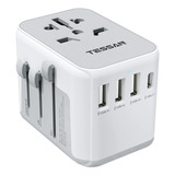 Adaptador Europeo, Toma Universal Y 4 Puertos De Carga Usb