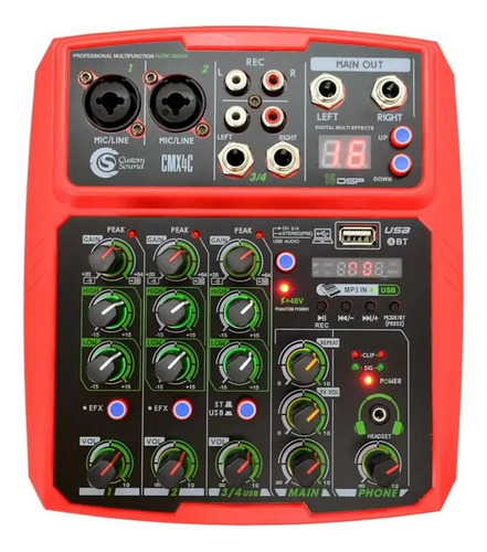 Mixer Vermelho Cmx 4 Canais Bluetooth Phantom Efeito Efx