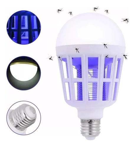 Foco Led Mata Mosquitos Moscas Insectos Lampara 2 En 1 