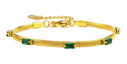 Pulsera Laminado En Oro 18k Esmeraldas Para Mujer Dama 