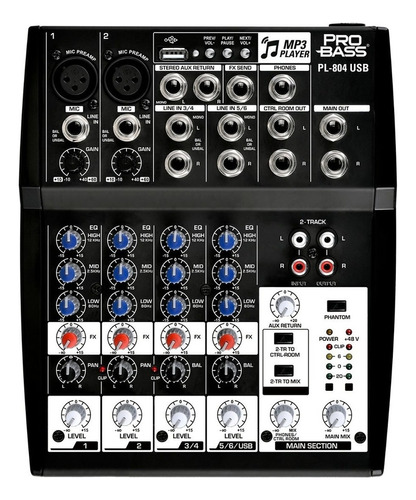 Consola Mixer Audio Probass Pl-804 8 Canales 101db