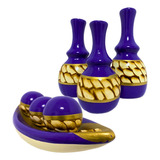 Conjunto Enfeite Ceramica Trio Vasos Centro Mesa Decorativo Cor Cristal Roxo Mármore