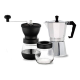 Kit Cafetera Italiana Moka Espresso Molino Café + Recipiente