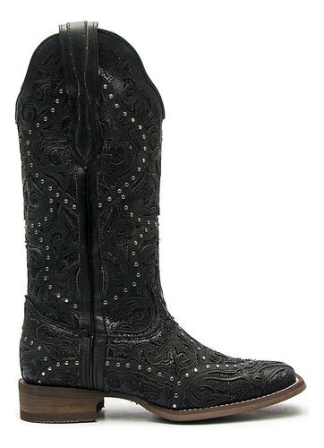 Bota Texana Feminina Vimar Boots 13103 Fóssil Preto/glitter 