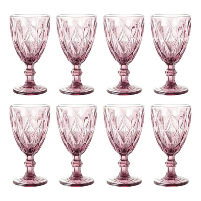 6 Pzs Copa De Vino Cristal De Agua Grabado Vidriera Vintage Color Rosa | MercadoLibre