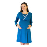 Camisa De Dormir Maternal Y Lactancia Azul Petroleo Mitima