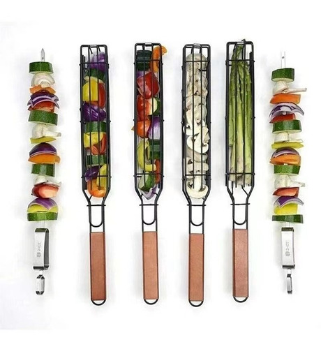 Set X3 Asador De Verduras Parrilla Brocheta De Acero Asado