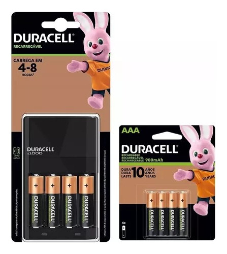 Carregador Duracell 4 Pilhas Aa + 4 Pilhas Aaa Recarregavell