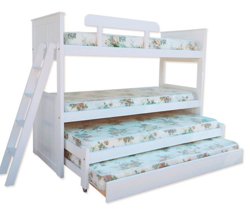 Cama Superpuesta Cuádruple Blanco Infantil Envío Sin Cargo* Para 4 Con Carrito Madera Maciza