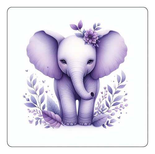 Mousepad Elefante Tierno Flores Plantas Dibujo