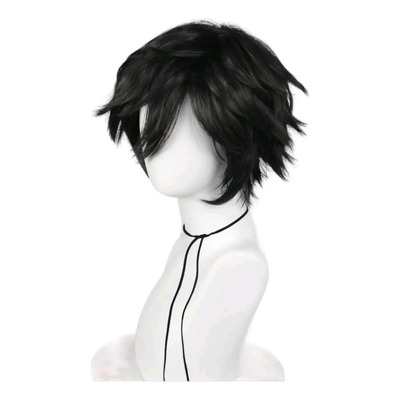 Peluca Negra Cabello Corto Estilizado Anime Cosplay Tamaño de la base 30cm | Meses sin interés