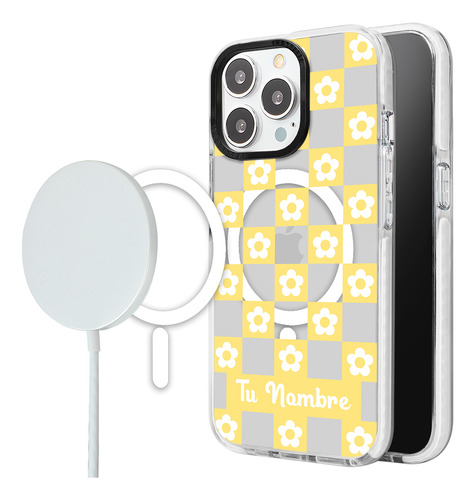 Funda Para iPhone Magsafe Para Mujer Nombre Flores Cuadros