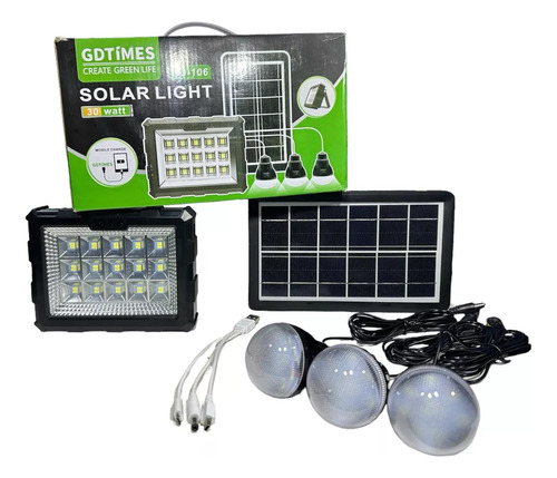 Kit Camping Luces Reflector Panel Solar Con 3 Lamparas Led