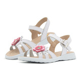 Sandalia Piel Huarache Niña Flor Blanco/fiusha Pasitos 11-21