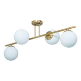 Plafon 4 Luces Barral Elyn De-cor Dorado Con Globo Opal E27