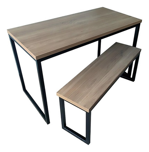 Mesa De Jantar + 1 Banco Ferro Mdf Industrial - 135x79cm Pl