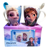 Dúo Tazas Princesas Frozen Ana Y Elsa Con Cuchara Disney