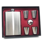 Kit De Bebida Cantil Frasco Whiskey Whiskeira Aço Inox 270ml