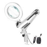 Usb 5x Magnifying Glass Lens Desk Lamp Swivel Arm