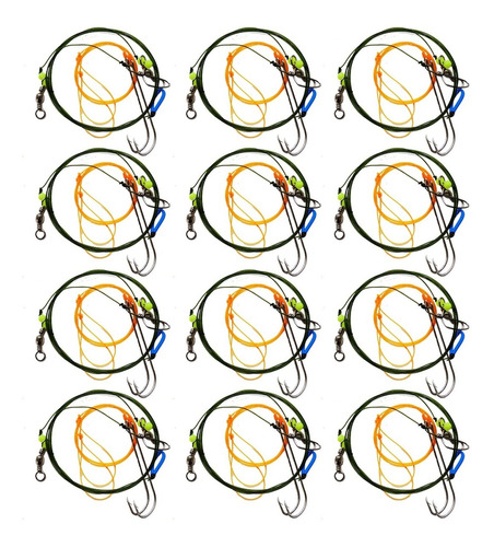 Kit 12 Lineas Pesca Variada De Fondo 2 Anzuelos Y Esmerillon