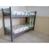 Cama 2 Pisos Gris Oscuro Y Verde Aquamarina Pintada A Pincel