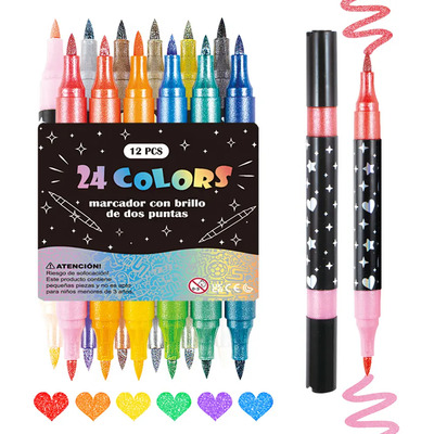 24 Colores Glitter Plumones Doble Punta Pencil 12 Marcadores | MercadoLibre