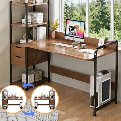 Turroy Escritorio De Oficina Modernos Minimalista Gamer Mesa Con 2 Cajones Y 4 Niveles De Repisas Adecuado Para El Hogar Y La Oficina 120cm*40cm*110cm | Meses sin interés