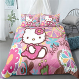 Juego De Cama Hello Kitty De Dibujos Animados Rosa, Tamaño D