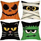 Juego De 4 Fundas De Almohada Decorativas De Halloween Jack 