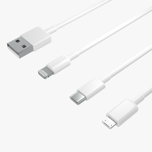 Cable Usb 3 En 1 Tipo-c/micro Usb/compatible iPhone Color Blanco